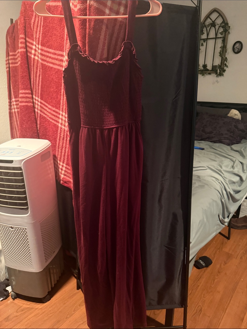 Burgundy Smocked Bodice Wide Leg Jumpsuit